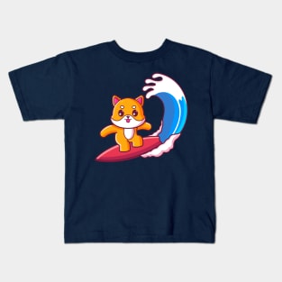 Cute shiba inu surfing summer vacation Kids T-Shirt